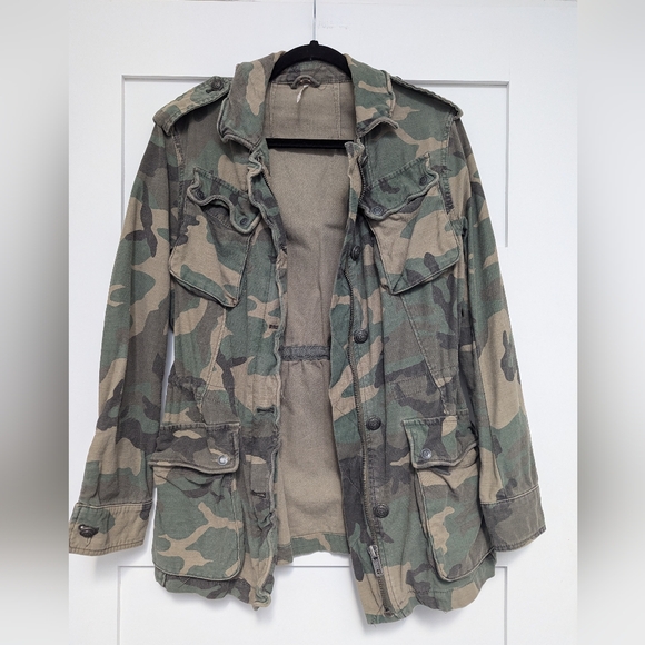 Free People Not Your Brothers Camo Jacket, Women Green Military Utility Jacket - Picture 15 of 16